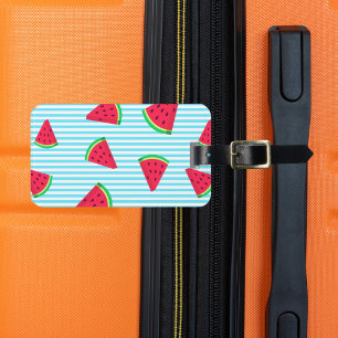 Fun Chic Watermelon Slices Blue Lines Pattern Bagagelabel