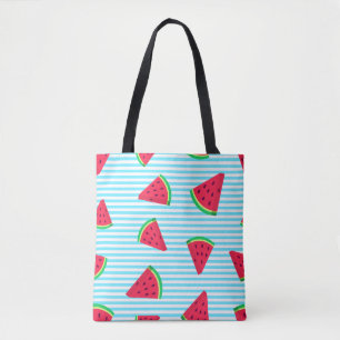 Fun Chic Watermelon Slices Blue Lines Pattern Draagtas
