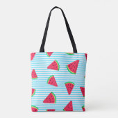 Fun Chic Watermelon Slices Blue Lines Pattern Draagtas (Achterkant)