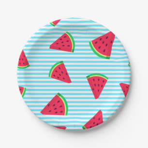 Fun Chic Watermelon Slices Blue Lines Pattern Papieren Bordje