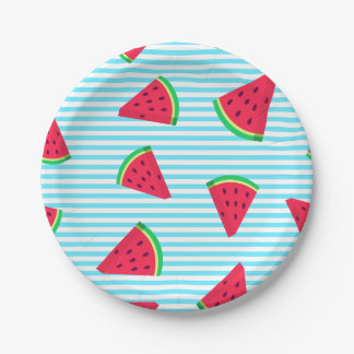 Fun Chic Watermelon Slices Blue Lines Pattern Papieren Bordje