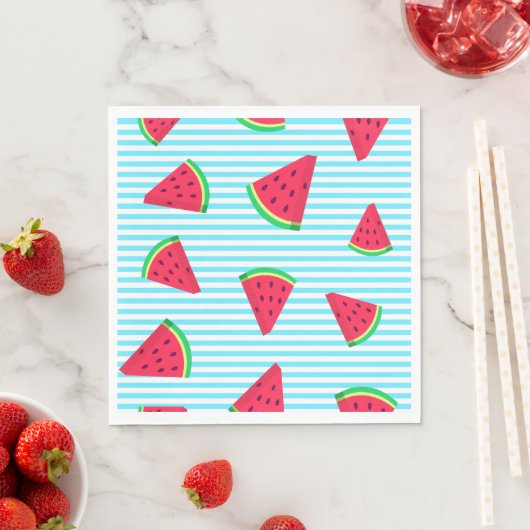 Fun Chic Watermelon Slices Blue Lines Pattern Servet (Insitu)