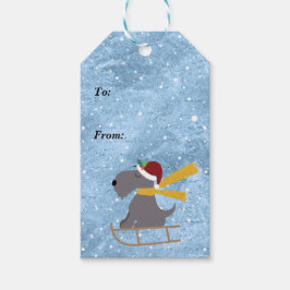 Fun Christmas Dog Sleedling Naar Van Cadeaulabel