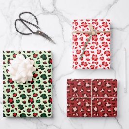 Fun Christmas Leopard Print Trio Mix Inpakpapier Vel