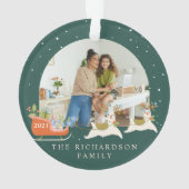 Fun Christmas Llama Reindeers & Sleigh Two Photo Ornament (achterkant)