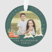 Fun Christmas Llama Reindeers & Sleigh Two Photo Ornament (voorkant)