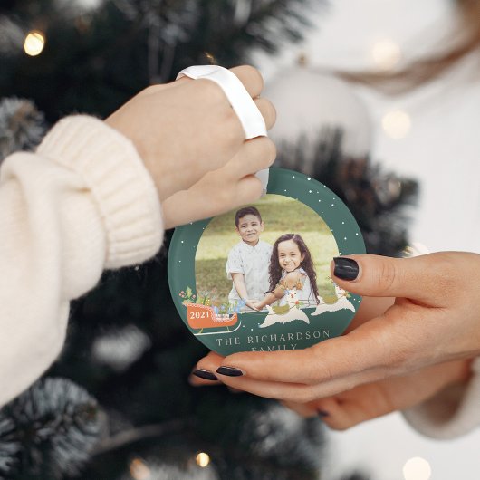 Fun Christmas Llama Reindeers & Sleigh Two Photo Ornament