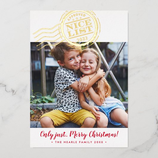 FUN CHRISTMAS PHOTO schattig kinder Stempel Nice L Folie Feestdagenkaart (Voorkant)