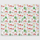FUN CHRISTMAS SNOWMAN PINE TREES EN KANDY CANES CADEAUPAPIER (Vlak)