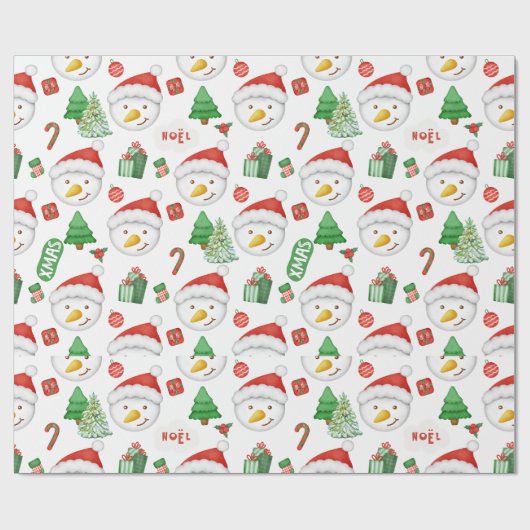 FUN CHRISTMAS SNOWMAN PINE TREES EN KANDY CANES CADEAUPAPIER (Vlak)