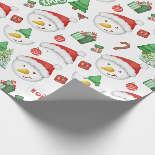 FUN CHRISTMAS SNOWMAN PINE TREES EN KANDY CANES CADEAUPAPIER (Hoek)