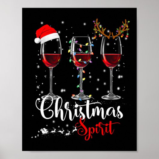 Fun Christmas Spirits Gles of Wine Xmas Feestdagen Poster (Voorkant)