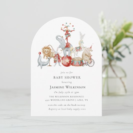 fun Circus Baby Shower with qr code Invitation (Debout devant)