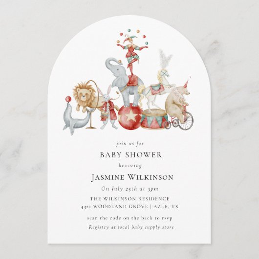 fun Circus Baby Shower with qr code Invitation (Devant)