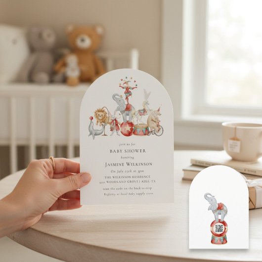 fun Circus Baby Shower with qr code Invitation