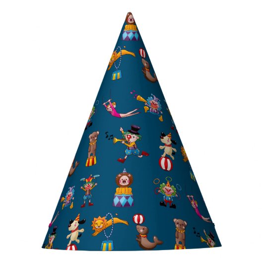 Fun Circus Party handelt Cartoon Pattern Blue Feesthoedjes (Voorkant)