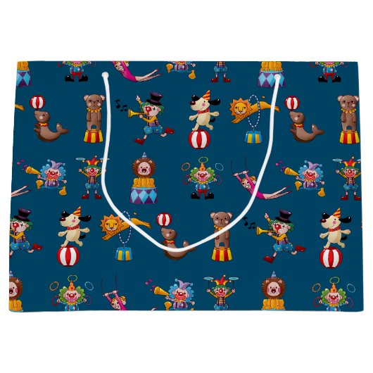 Fun Circus Party handelt Cartoon Pattern Blue Kind Groot Cadeauzakje (Voorkant)