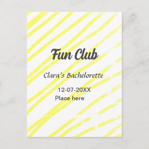 Fun Club vrijgezellenfeest gele lijnen achtergrond Briefkaart