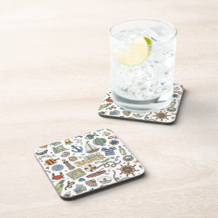 Fun Coastal Beach Illustraties Bier Onderzetter