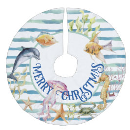 Fun Coastal Beach Theme Merry Kerstry Imitatie Linnen Kerstboom Kleed