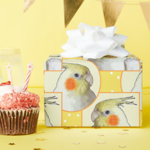 Fun Cockatiel Birthday Pattern Oranje Yellow Bird Cadeaupapier