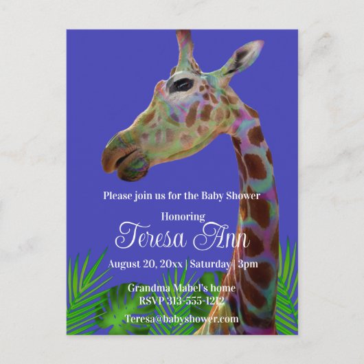 Fun coloré amusant Giraffe baby shower Invitation (Devant)