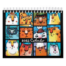 Fun Colorful 2023 Illustrated Cat Calendar