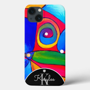 Fun Colorful Abstract Boho Monogram BHKatalin Art iPhone 13 Hoesje