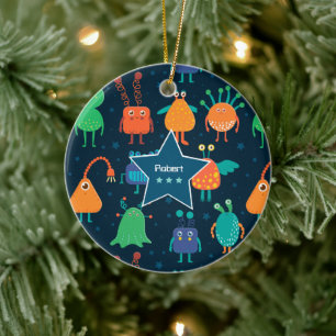 Fun Colorful Alien Patroon voor kinderen blauw ker Keramisch Ornament