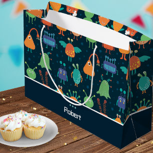Fun Colorful Alien Pattern for Kids on Blue Party Groot Cadeauzakje