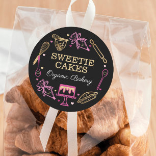 Fun Colorful Baking & Cooking Utensile Black & Gol Ronde Sticker