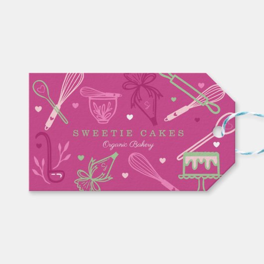 Fun Colorful Baking & Cooking Utensile Roze Cadeaulabel (Voorkant (Horizontaal))