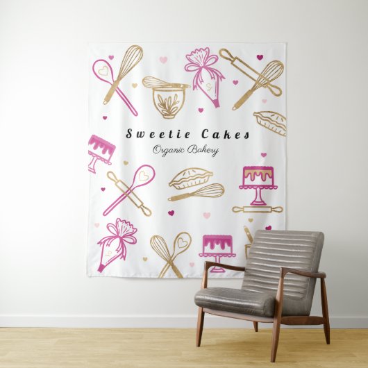 Fun Colorful Baking & Cooking Utile White & Gold Wandkleed (In situ)