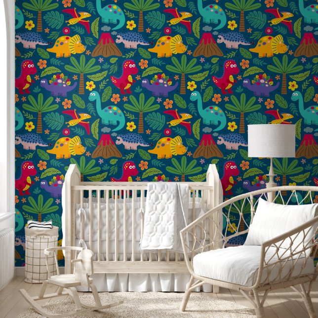 Fun Colorful Dinosaur Pattern Behang (Kinderen)