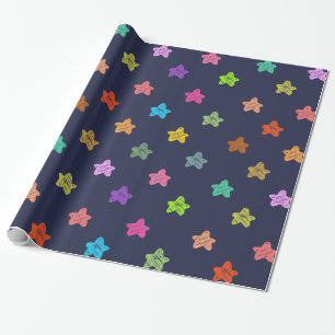 Fun Colorful Doodle Stars op Dark Blue Cadeaupapier