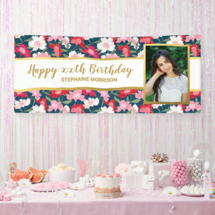 Fun Colorful Flowers, any Age, Your Photo Birthday Spandoek