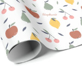 Fun Colorful Fruit Pattern Voornaam Cadeaupapier (Rol Hoek)