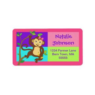 Fun Colorful Girl Monkey-adreslabel Etiket