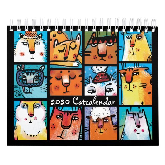 Fun Colorful Illustrated Cat Calendrier (Protection)