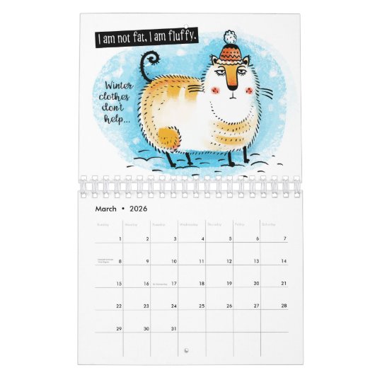Fun Colorful Illustrated Cat Calendrier (Mar 2026)