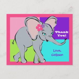Fun Colorful Little Girl Elephant Note Card Bedankkaart