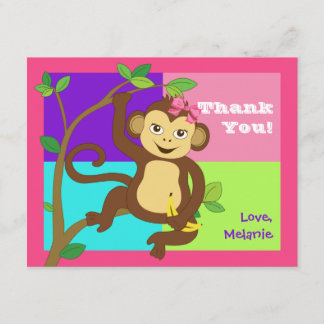 Fun Colorful Little Girl Monkey-briefkaart Bedankkaart