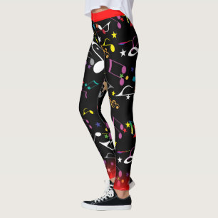 FUN Colorful Musical Notes and Red Trim op BLACK Leggings