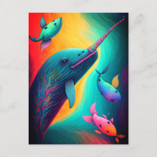 Fun Colorful Narwhal Fantasy Zee Creaters Rainbow Briefkaart