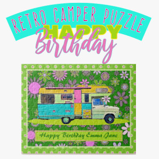 Fun Colorful Retro Coach Camper Happy Birthday Legpuzzel