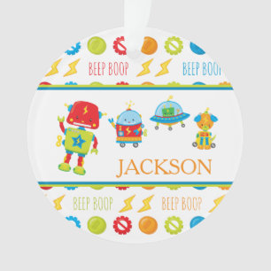 Fun Colorful Robot Beep Boop Pattern Kind Kerstmis Ornament