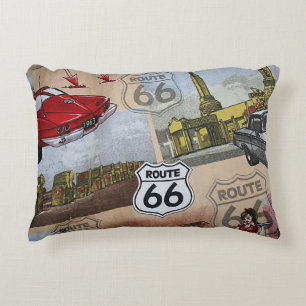 Fun Colorful Route 66 Collage Pattern Decoratief Kussen