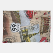 Fun Colorful Route 66 Collage Pattern Theedoek (Horizontaal)