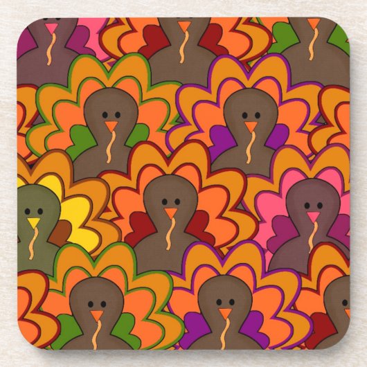Fun Colorful Thanksgiving Turkeys Bier Onderzetter (Voorkant)