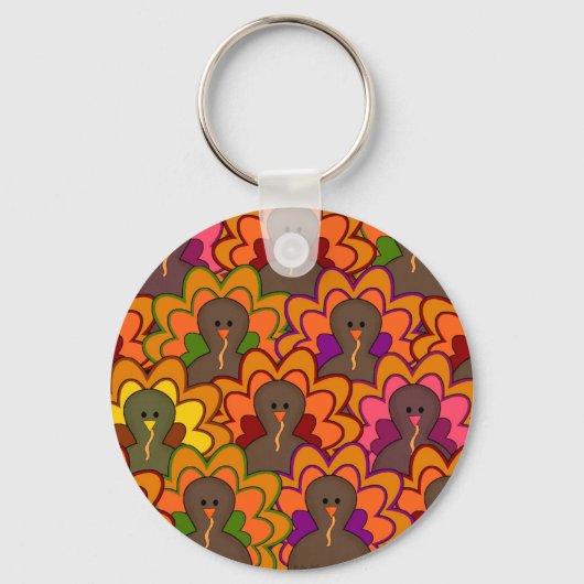 Fun Colorful Thanksgiving Turkeys Sleutelhanger (Voorkant)